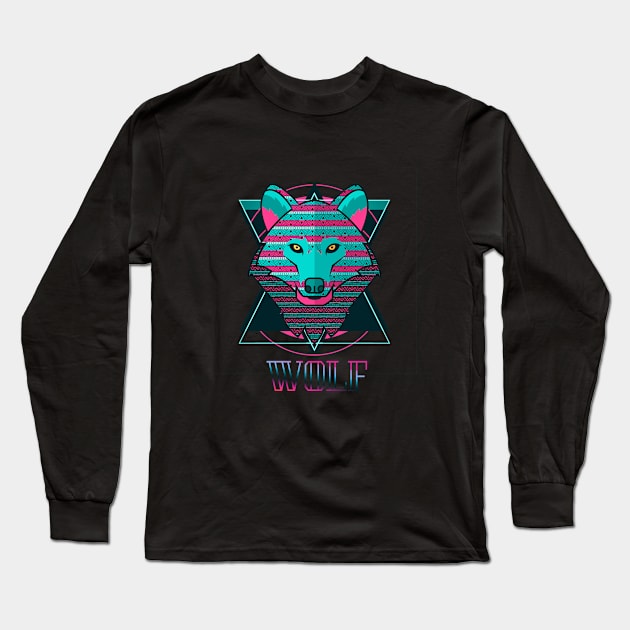 Cute Wolf Animal Colorfull Long Sleeve T-Shirt by JeffDesign